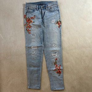 White House Black Market Embroidered Distressed Denim Jeans